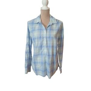 Vineyard Vines Women's Plaid Long Roll Tab Sleeve Button Up Shirt Blue Size 14